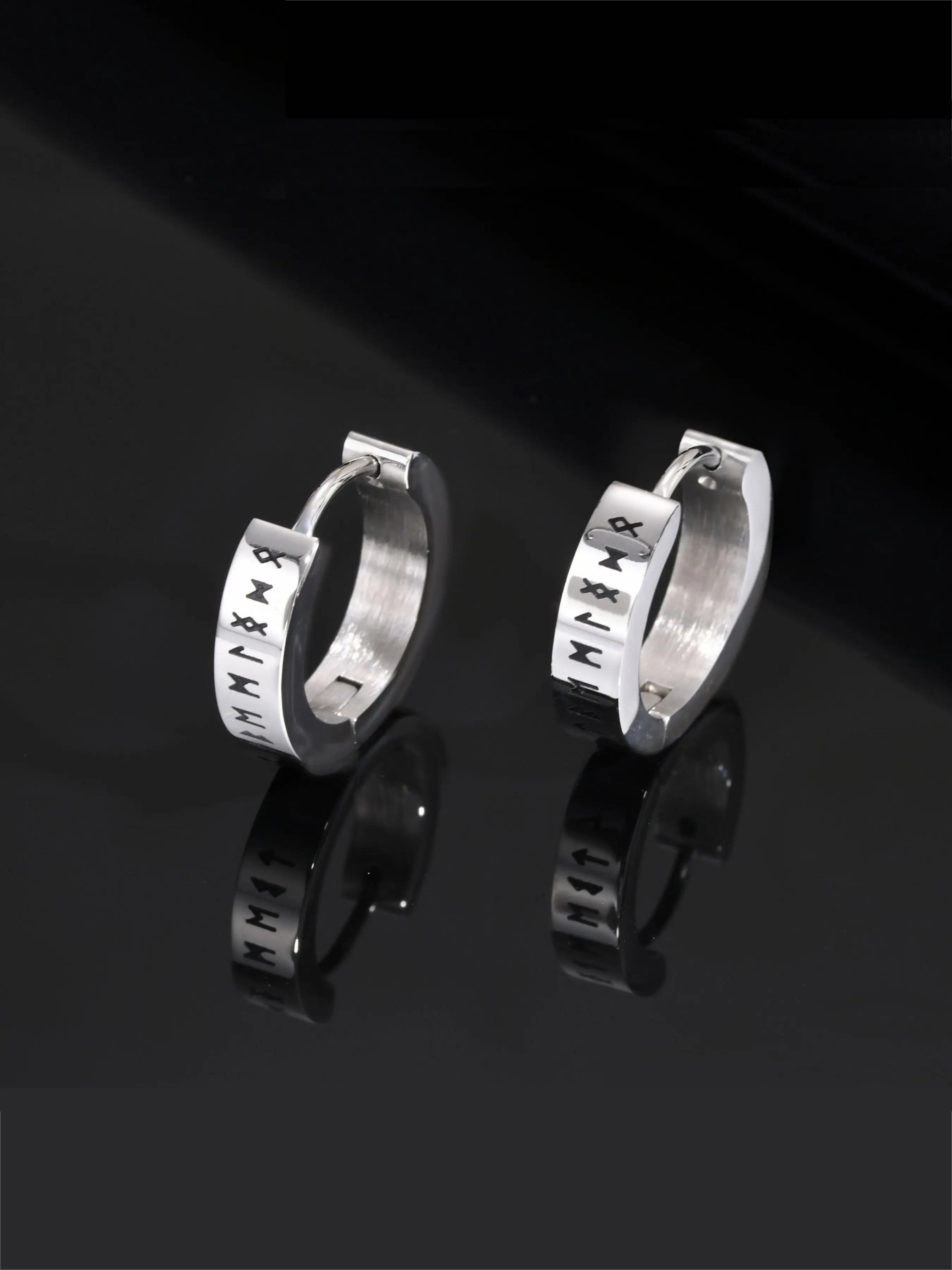 Viking Huggie Hoop Earrings for Men,Never Fade Norwegian Viking Rune Earrings,Religious Trendy Ear Jewelry Gifts,Exquisite Jewelry Gift, Hoop Shape Earrings, High Quality Earrings, Stainless Steel Hoops