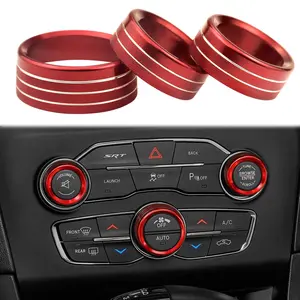 for Dodge Challenger Charger (2015-2021) AC Climate Control Knob Cover Auto Volume Tune Switch CD Button Trim Compatible for Chrysler 300 300s (2015-2020),Ram 1500 2500 3500 (2013-2018) Red 3Pcs
