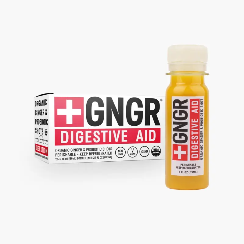 GNGR Digestive Aid Shot Organic Ginger with Probiotics Turmeric Black Pepper Pineapple & Orange Juice Vitamin C for Gut Health Colon Cleanse Bloating Relief Immune Support 2 oz Shots 12 Pack Natural Edible Supplement