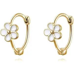 #summervibes Solid 925 Sterling Silver Flower Hoop Earrings Huggie for Women Teen Girls Daisy Hoop Earrings Cartilage Helix Earrings