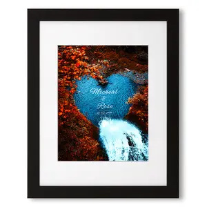 Water Fall  or Anniversary Photo Prints Artwork with Couple's Names in Water Heart ,Perfect Love Gift for Newlyweds 14x11 inches  D-Mats UNFRAMED