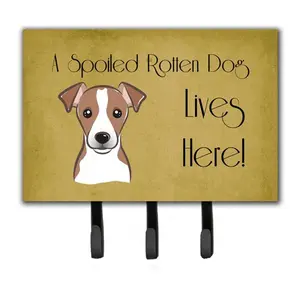 212 MAIN Jack Russell Terrier Spoiled Dog Lives Here Leash & Key Holder Hanger - 6x2x9 in. Metal Hook Hardboard Home Decor Wall Hook for Room Organization