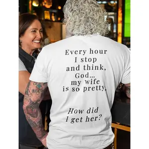 Funny Marriage Hoodie For Men, Funny Husband Quote Sweatshirt, Cute Couple Gift, My Wife Is So Pretty Hoodie,Every Hour I Stop And Think God T Shirt, Unisex Sweater Pullover Tee