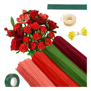 372pcs Pipe Cleaner Craft Kit - 4 Vibrant Colors Chenille Stems with 150 Flower Stamens, 20 Flower Stems, Ribbon &Floral Tape | Mega Value Pack for Easy DIY | Beginner Friendly Art Supplies for Mother's Day, Weddings, Christmas & Birthday Gifts