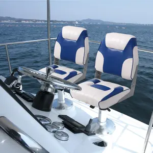Low Back Folding Boat Seats 2 Pack – Waterproof Marine Chairs with Thick Padded Cushion, Durable Stainless Steel Screws, Worldwide 5x5 Mount, for Fishing, Speedboats, Canoes, and Outdoor Boats