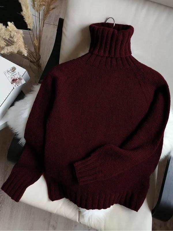 Women's Fitted Long Sleeve High Neck Sweater Knitwear, Casual Style Earth Tone Pullover, Perfect for Fall & Winter, Single Wear or Layering