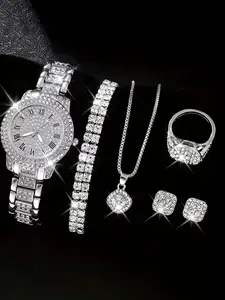 6-Piece Luxury Fashion Women's Watch Set + Elegant Double Water-Drilled Bracelet, Perfect Gifts for Halloween, Christmas, Thanksgiving, Valentine's Day, Ideal Choice for Friends or Family, Top Birthday Gift, Best Thanksgiving Option