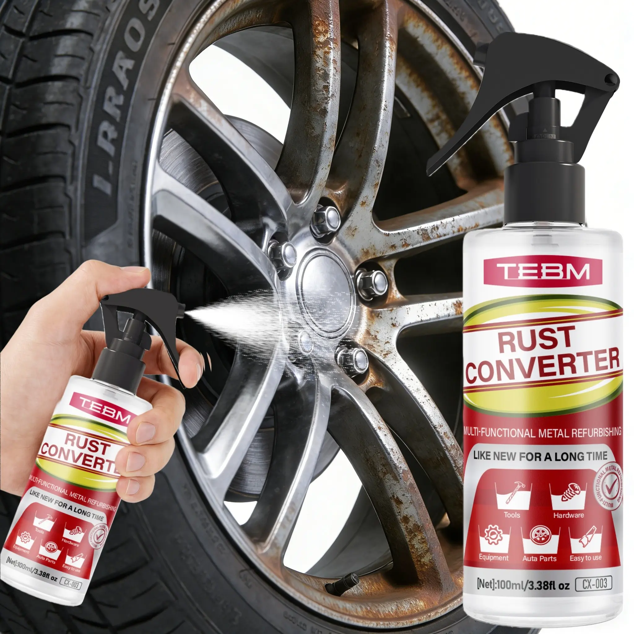 Multi-Functional Metal Rust Remover, Automotive Rust Remover, Rust Converter for Car Wheels and Brake Discs, High Efficiency Rust Conversion, Long-Lasting Anti-Rust Agent for Metal Renewal
