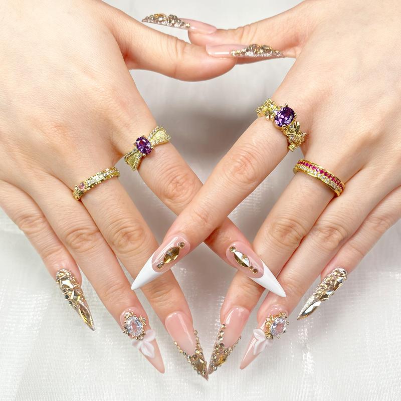 Reusable Press-On Nails Glossy Gel Finish Short Coffin Almond Easy Apply Remove Strong Hold Nail Kit for DIY Home Manicure with Nail File Glue and Storage Box