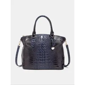 Trendy crocodile-embossed tote bag with adjustable strap; simple plain large-capacity shoulder bag for daily use; new trendy commuter bag for work; women’s purse