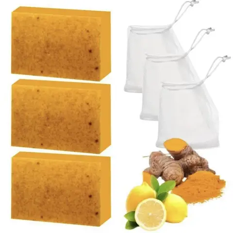 All-Natural Lemon Turmeric Kojic Acid Bar Soap - Soap Infused with Citrus Freshness, Dark Spot & Turmeric Spots Remover, Gentle Acne Cleanser, Brightening Daily Facial & Body Skincare Radiance Boost