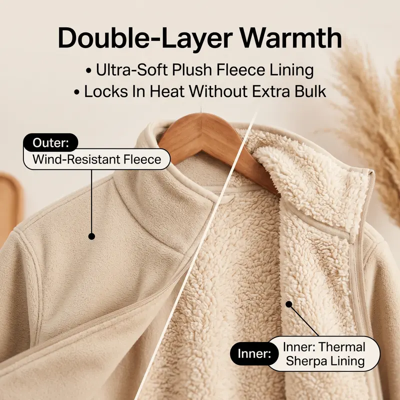 【JOGWAVE】Women’s loose, close-fitting fleece zip jacket, casual warm stand-collar outerwear with deep pockets, suitable for autumn and winter