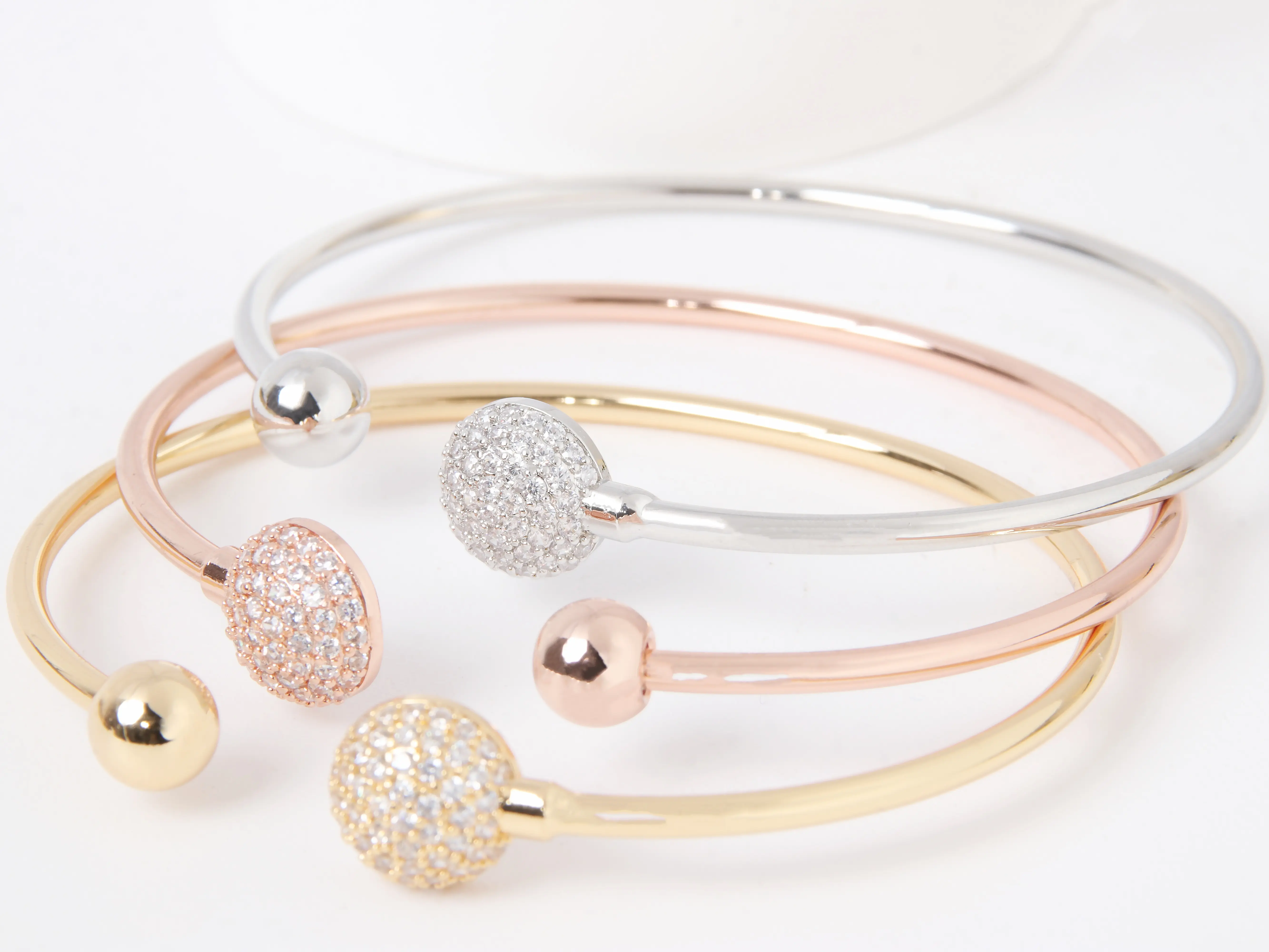 Elegant 1PC/3PCS Gold Silver & Rose Gold Round Ball C-Shaped Bracelets Fashionable Round Bead Bangle Jewelry Set Trendy Female Gift