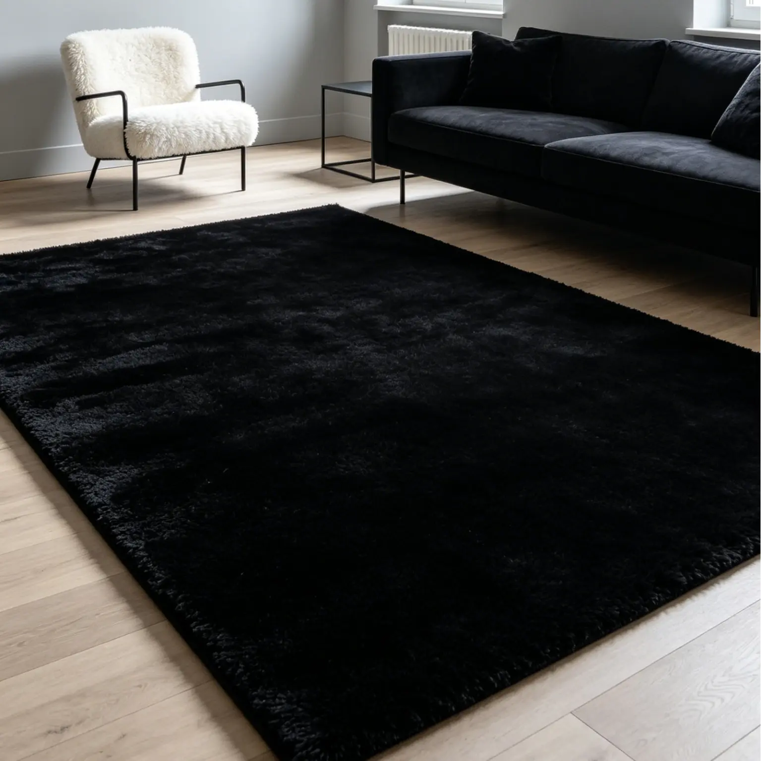 Solid Black Shaggy Area Rug - Ultra Soft Fluffy High-Pile Carpet for Living Room, Bedroom, Non-Slip Machine Washable, Living Room Decor, Aesthetic Rugs