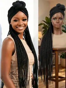 Long Box-Shaped Braided Wig with Headband, Classic Braiding Technique, Fine Braids, Easy to Wear, Synthetic Braids, Women's Hair Accessory