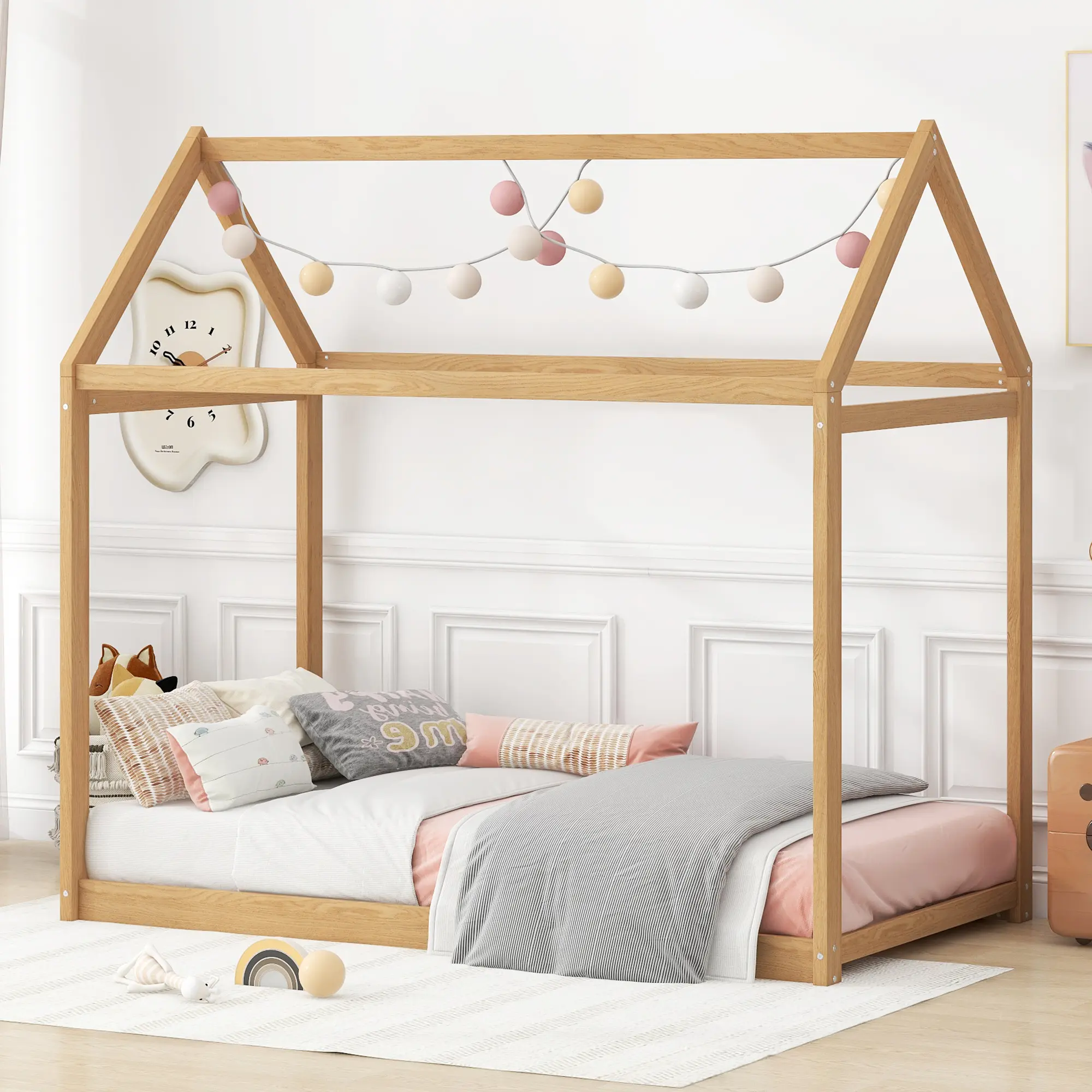 Twin Size House Bed, Wooden Daybed, Floor Bed, House Bed Frame Can Be Decorated, No Box Spring Needed