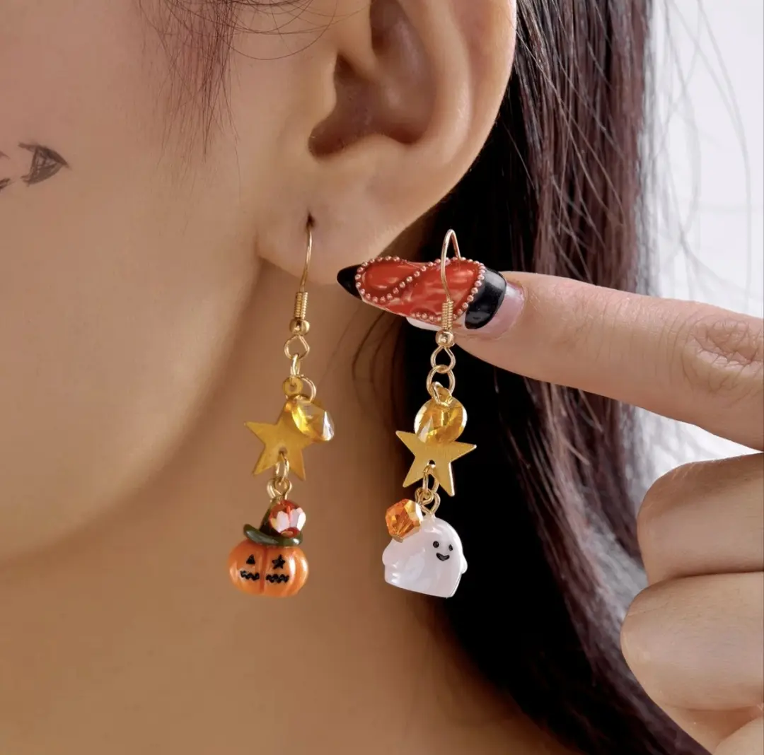 Women’s Cute Pumpkin Drop Earrings - Halloween Costume Jewelry, Trendy Party Gift Accessory, Pumpkin Charm