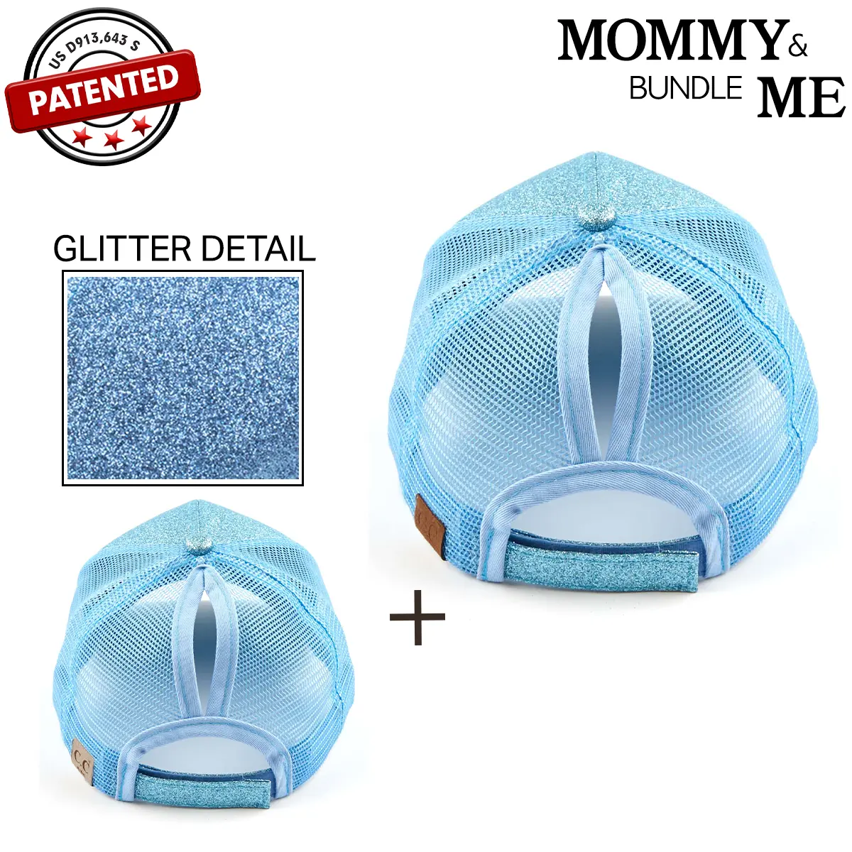C.C Mommy & Me Glitter Trucker Ponytail Cap Bundle dad  hat