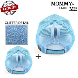 C.C Mommy & Me Glitter Trucker Ponytail Cap Bundle dad  hat