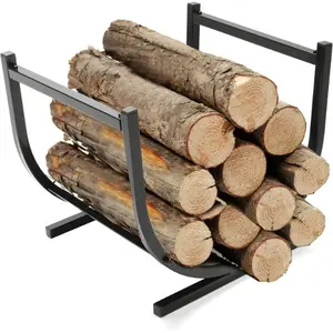 17" Small Indoor Outdoor Firewood Rack Heavy Duty Firewood Storage Log Rack Fireplace Wood Log Holder Decorative Black