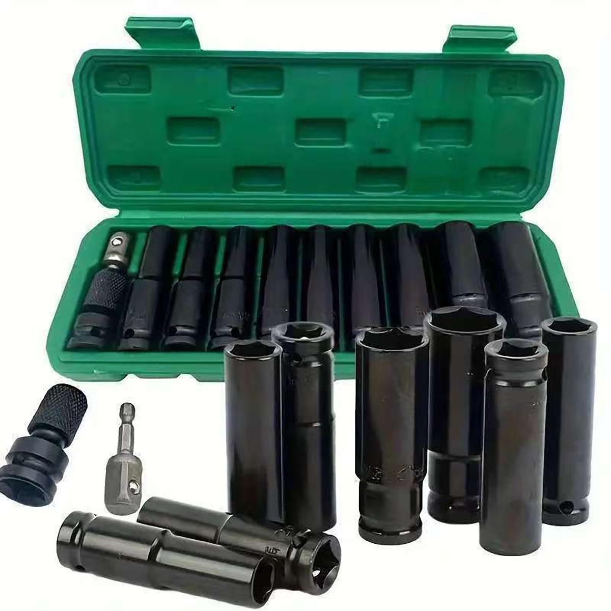 11pcs 1/2'' Drive Impact Socket Set Metric 6 Point Deep Well Cr-V Sockets (10mm-24mm) with box