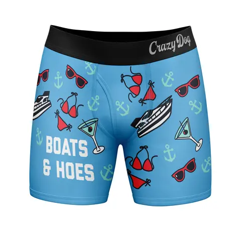Mens Boats and Hoes Boxer Briefs Funny Sarcastic Graphic Novelty Gift Underwear for Guys Funny Graphic Boxers Dad Joke  Funny Sarcastic  Mens Novelty Boxer Briefs Blue