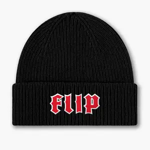 CANCELED Logo Beanie - Black Beanie with Red Logo, Knit Design, Classic Style, Ideal for Casual Wear