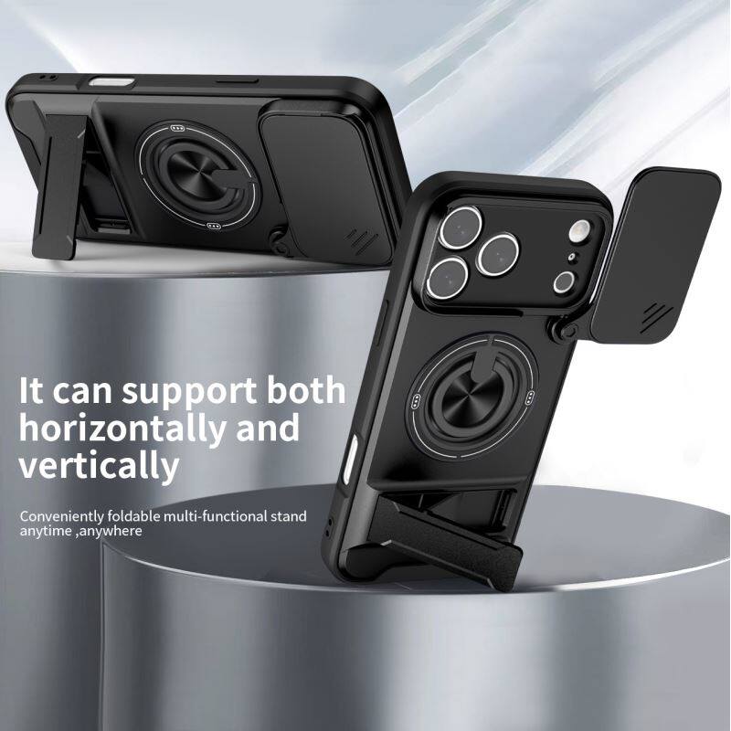 Sliding Camera Cover Phone Case with Ring Holder Kickstand, Magnetic Car Mount Compatible, Heavy Duty Shockproof Protective Cover for cases iphone 17 pro max 16 15 14 13 Pro Max Plus Air 16E & Samsung phone cases Four-in-One Military Grade Lens Protector