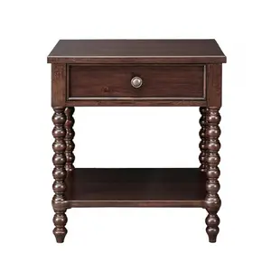 212 MAIN Modern Nightstand - Morocco Brown, Stylish Single-Drawer Bedside Table with Turned Legs, Indoor Furniture Side Table Dresser for Bedroom, Stylish Bedside Table