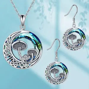 Cute Hollow Mushroom Blue Moon Necklace & Earrings Set