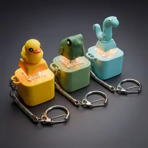 3-Pack Rechargeable Lizard & Frog & Duck Croaking Keychain with LED Light - Sound Button Fidget Toy Keyboard Clicker for Stress Relief, Portable Sensory Toy for Adults Office Travel Use
