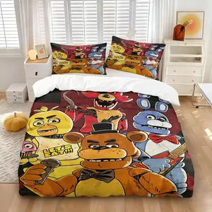 Five Nights at Freddy's Theme Duvet Cover Set, Includes One Comforter Cover and 1/2 Pillowcase, Freddy Fazbear & Friends Print Fashion Classic Quilt Cover, Perfect Gift for Game Lovers on Birthdays & Christmas, Bedroom Bedding Set, Bed Sets