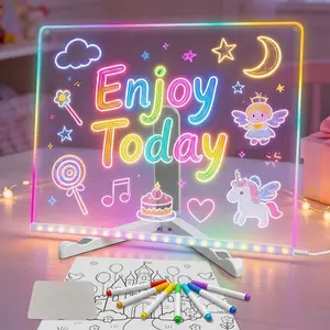 LED Light-Up Acrylic Dry Erase Board, 11.8"x7.8" 4-Mode Board with Multi-Stand, 14 Markers Included, Kids Educational Arts & Crafts Birthday Gift decorative