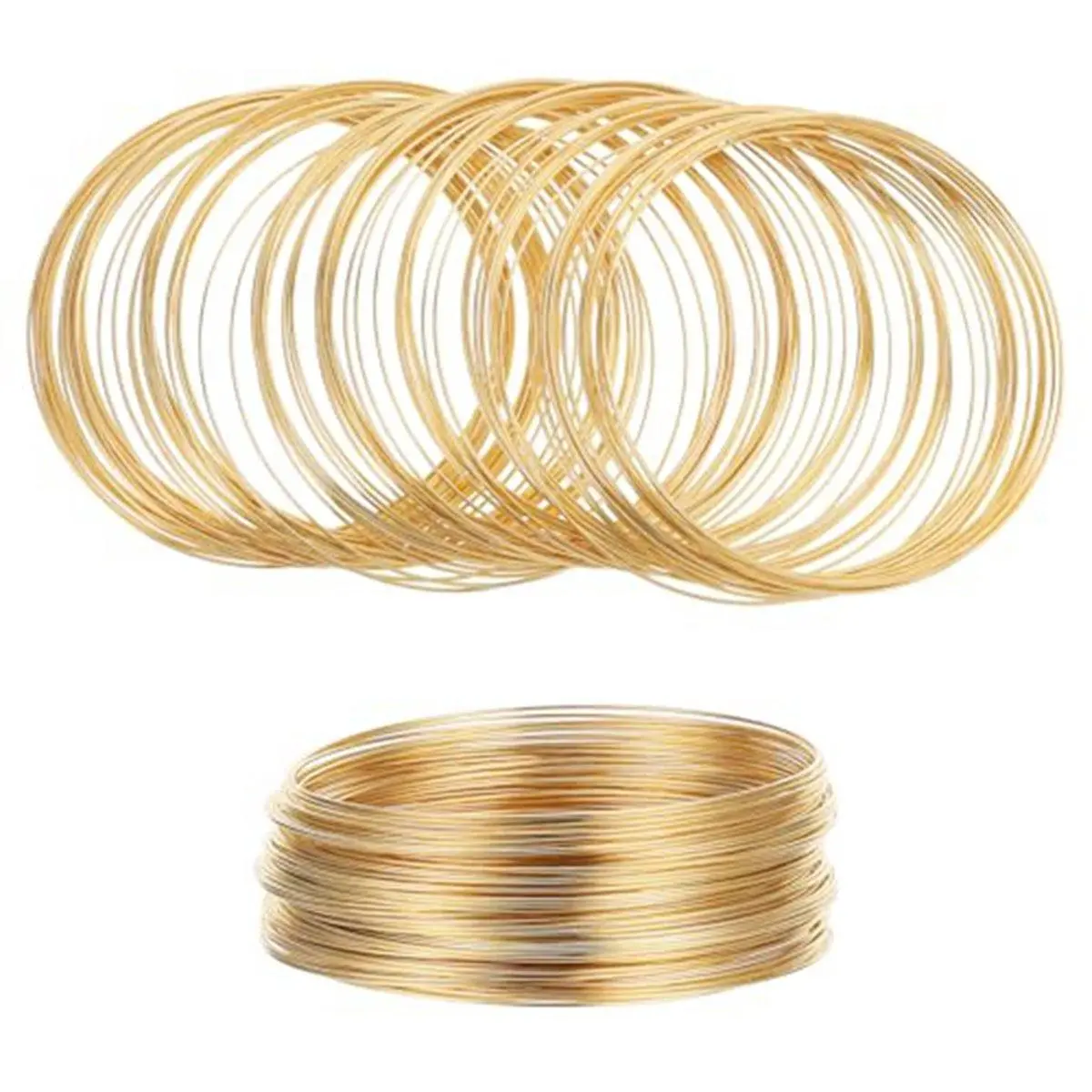High-Quality Steel 100-Loop Stainless Steel Memory Wire - 0.6Mm Thickness, 6cm Diameter, Durable and Strong, Not Easy to Fade, Metal Wire for DIY Jewelry Making, Bracelets, Beading (Gold)