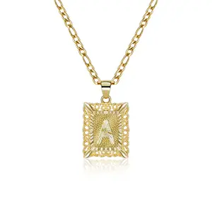 Delicate Personalized 18K Gold Plated 26 Initial Square Pendent Necklace, A-Z Alphabet Stainless Steel Cameo Necklace,  Couple Jewelry Accessories, Commemorative Gifts, Unisex, Ideal Christmas/Birthday/Party Gift For Her