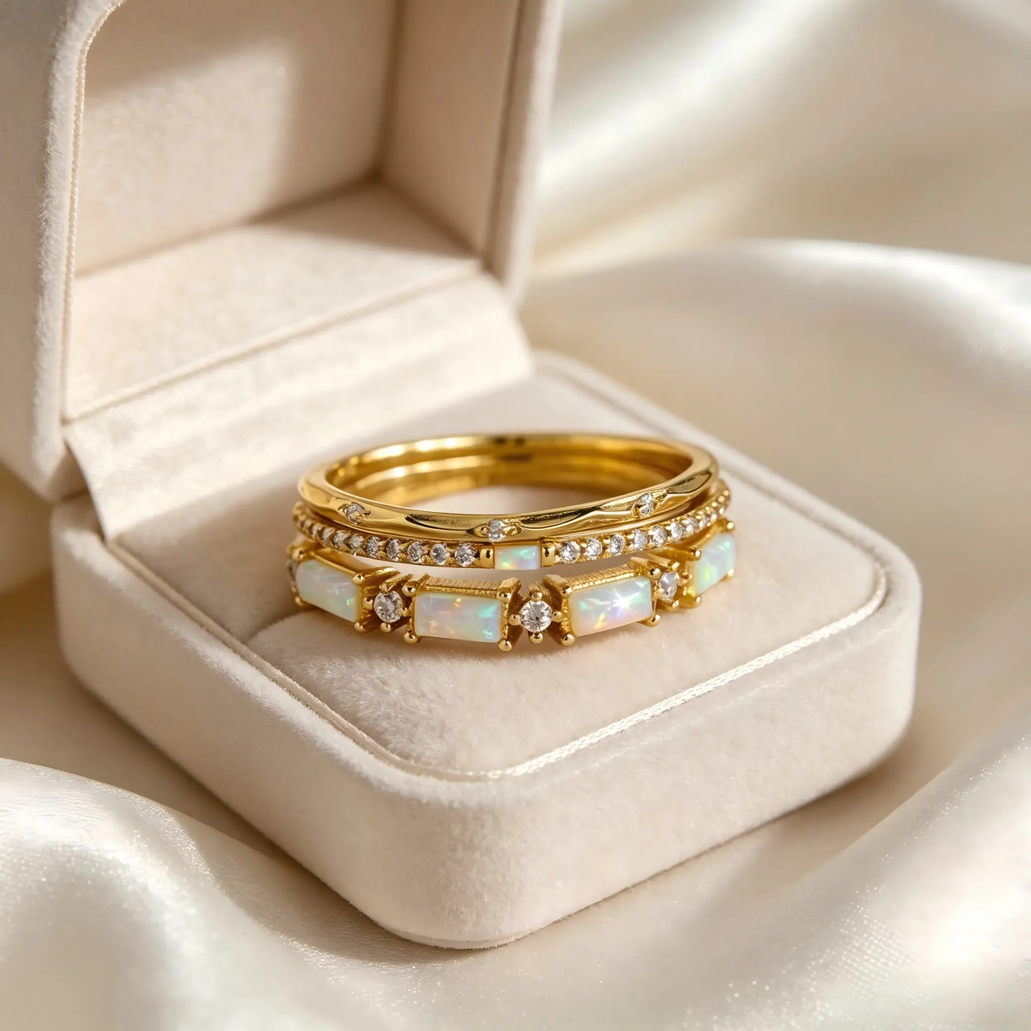 3pc Elegant Women's Synthetic Opal Stackable Ring Set - Wedding Promise Bride Eternity Ring - Anniversary Jewelry for Banquets & Parties - Ideal Daily Wear Gift