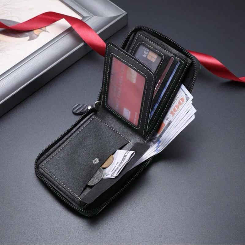 Men's Wallet - Black Leather Wallet with Card Slot, Includes Cash and ID Card, Compact Design, Ideal for Everyday Use
