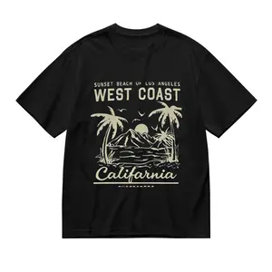 "West Coast California" Sunset Beach Graphic Tee - Retro LA Oversized Shirt for Men Women, Vintage Surf Casual Streetwear Top