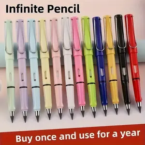 6pcs/12pcs No Sharpening Permanent Pencils, Technology Eraser, Macaron Colors, Durable Creative Pencils, Diameter 0.5mm, Hb Hardness, Writing Stationery