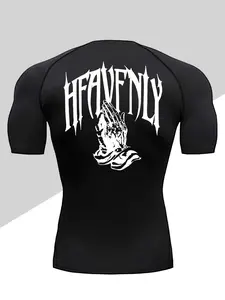 Men's Quick-Drying Compression Sports T-Shirt - High-elastic, moisture-wicking, and breathable fabric - Suitable for fitness, running, and outdoor activities - Prayer pattern design, slim-fit, crew neck, short sleeves - Gym Tees