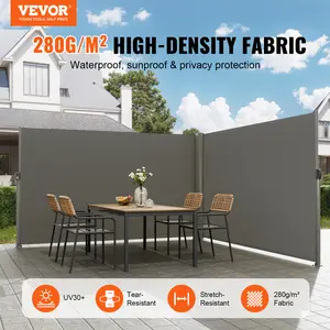 【Spotlight Day】VEVOR Retractable Side Awning, 71''x 236'' Aluminum Outdoor Privacy Screen, 280g Polyester Water-proof Retractable Patio Screen, UV 30+ Room Divider Wind Screen for Patio, Backyard, Balcony, Gray