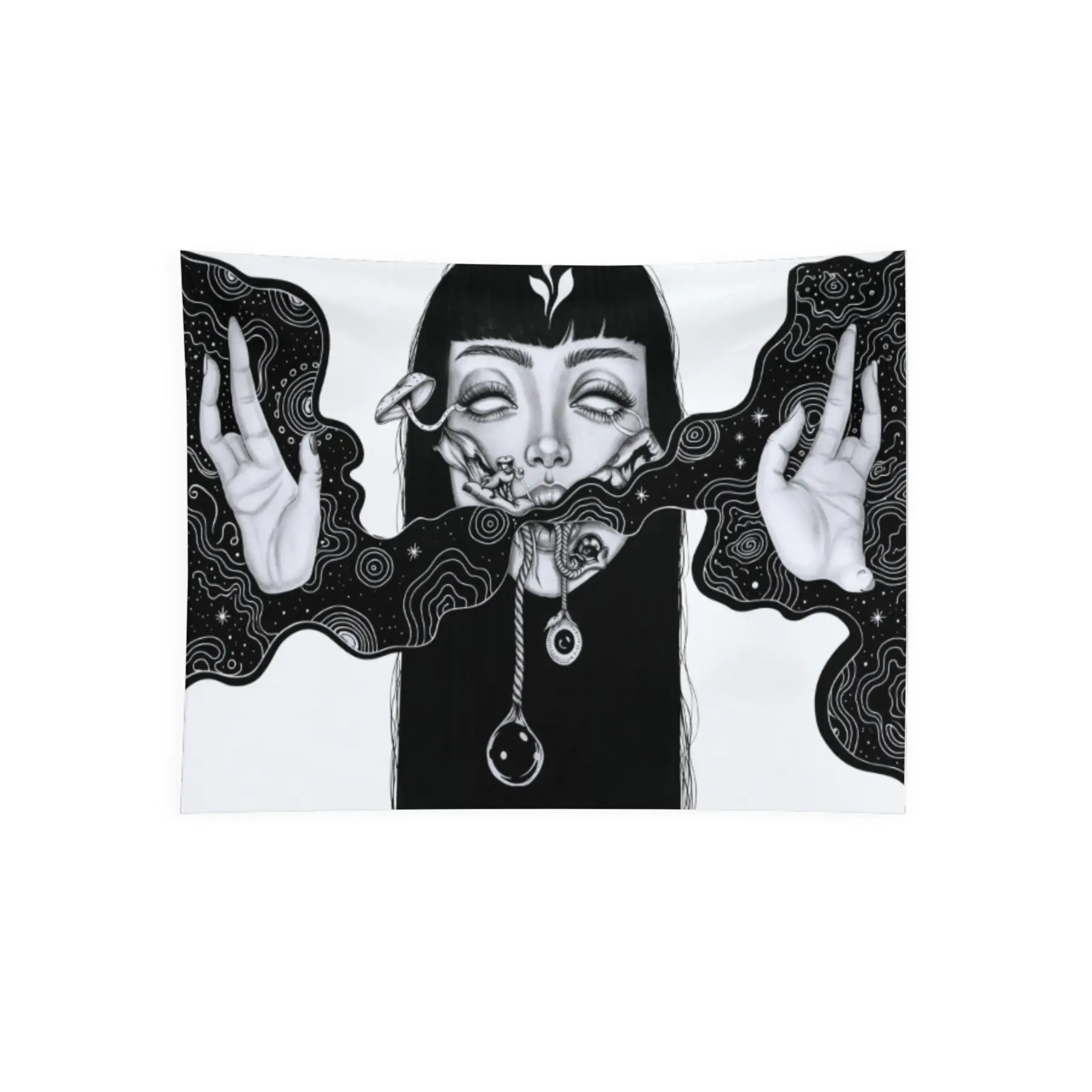 1pc Scary Abstract Horror Art Girl Tapestry - Fantasy Aesthetic Wall Hanging, Girl Room Decor for Dorm, Bedroom - Horizontal Haunting Female Figure Indoor-Outdoor Home Supplies