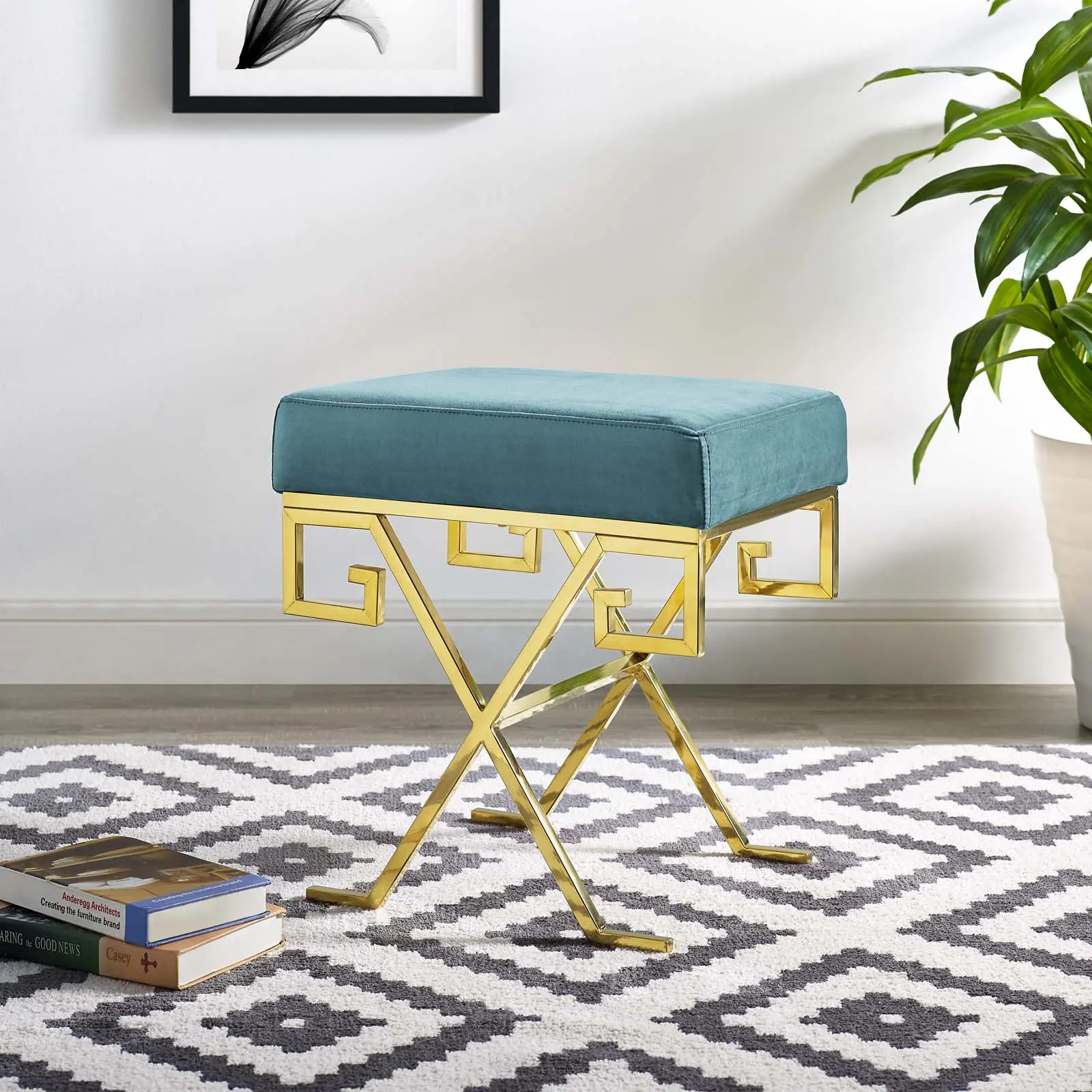 Modway Twist Performance Velvet Bench in Sea Blue