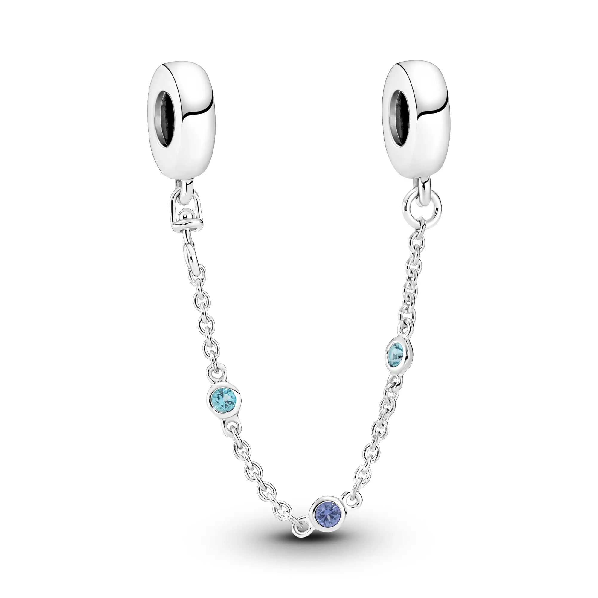 Pandora Silver Triple Blue Man-Made Crystal Safety Chain, Ocean-Inspired Ocean Treasures Charm for Bracelets, 791688C01-05