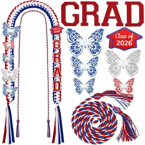 Graduation Leis Class of 2026 with Honor Cord Grad Ribbon Braided Leis with Butterfly Pin Necklace for Congrats Graduates College Senior Gifts for Graduation Party Supplies