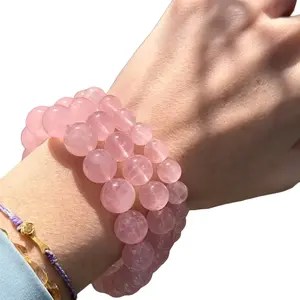 Madagascar Old Mine Natural Rose Quartz Beaded Bracelet Pink Crystal Beaded Bracelet – Handmade Crystal Jewelry for Love & Healing, high quality, rich color, and deep energy - elastic band crystal bracelet