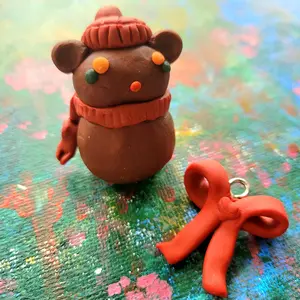 Cozy Clay Bear with Bow Ornament