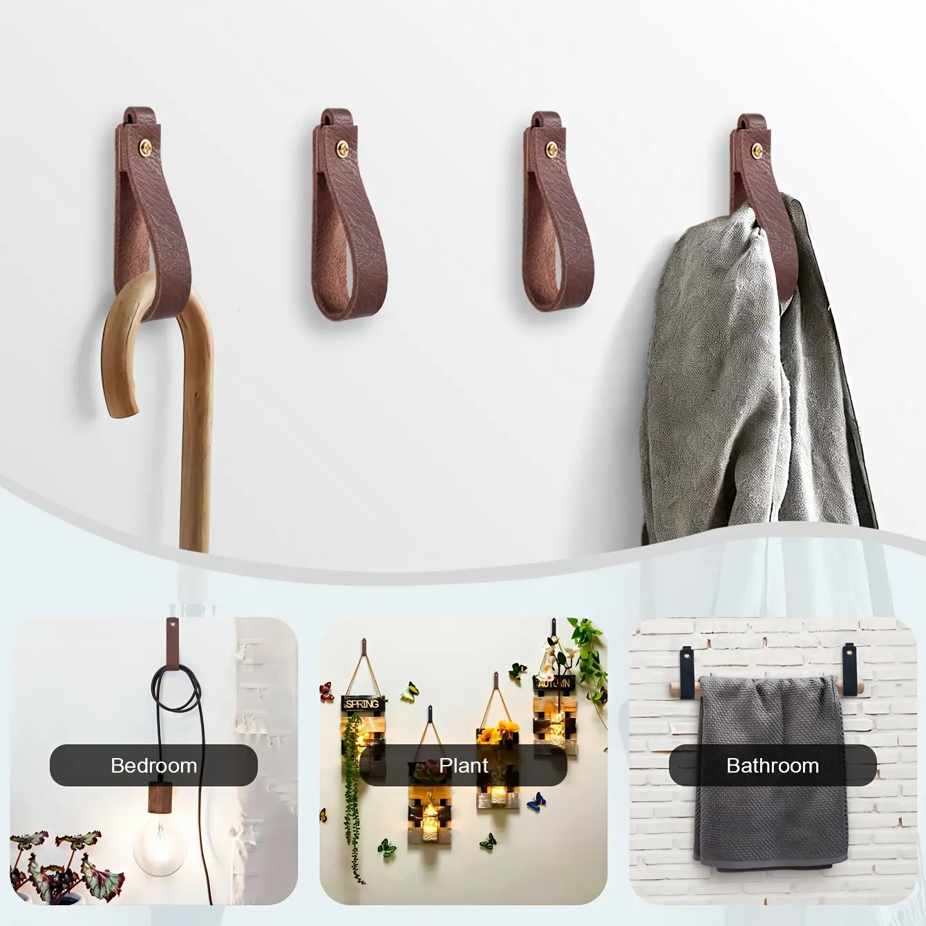 4/8pcs Wall-Mounted Multi-Functional PU Leather Hooks, European Style Cabinet Door Handles, Safety PU Leather Pulls, Includes Screws