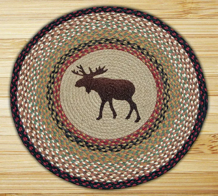 212 MAIN Boho Round Moose Patch Home Decor Rug 66-019M - 27x27" Hand Stenciled Natural Jute, Biodegradable Eco-Friendly Indoor Bohemian Style Rug, Boho Home Decor for Music Accessories, Decorative Rug