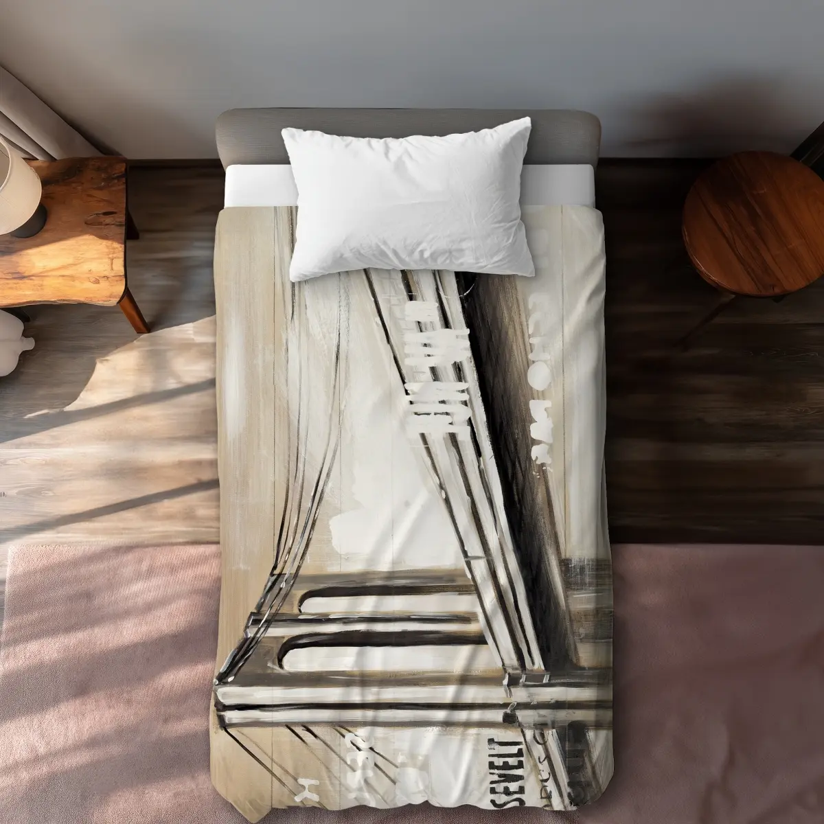 Begin Home Decor C1DCTXLWTZU8FD Twin Extra Long City Bridge Brown Office Duvet Cover - Stylish Home Decor